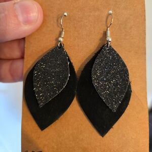 Glitter Black Leaf Earrings